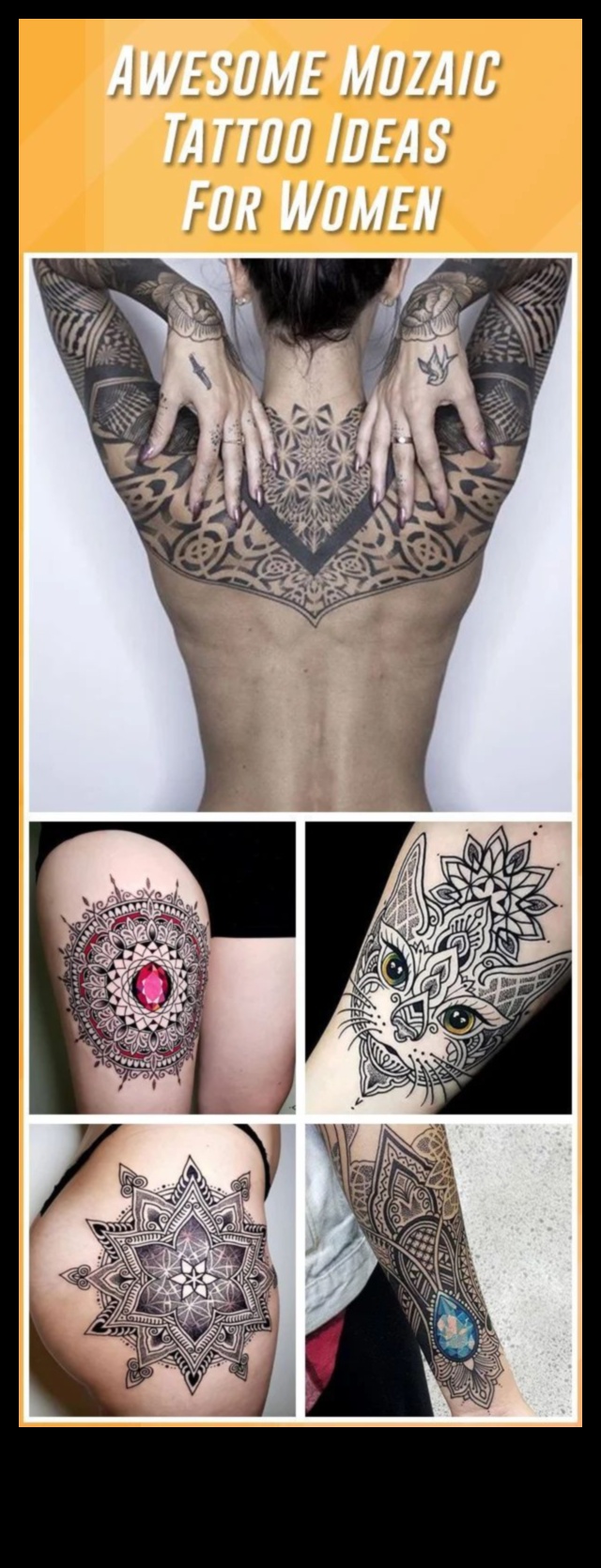 Tetovējumu mozaīkas: apvienojiet satriecošus un harmoniskus dizainus ar māksliniecisku noskaņu
